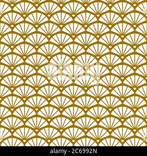 Geometric retro background with gold fans, art deco seamless gold pattern in 1920s style, chinoiserie style. Vector illustration Stock Vector