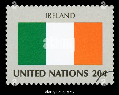 IRELAND - Postage Stamp of Ireland national flag, Series of United Nations, circa 1984. Stock Photo