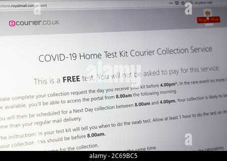 An email on a computer screen showing information about a Covid-19 home test kit courier collection service by ecourier.co.uk, UK Stock Photo