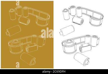 Vector illustration of sets of film cassettes in different angles Stock Vector