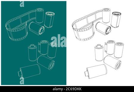 Vector illustration of sets of film cassettes in different angles Stock Vector