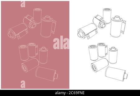 Vector illustration of sets of film cassettes in different angles Stock Vector