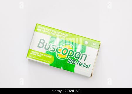 Sanofi Buscopan IBS Relief tablets of Hyoscine Butylbromide Stock Photo