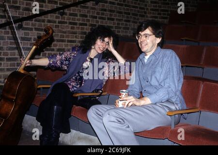 Helen Liebmann and Simon Jeffes from the Penguin Cafe Orchestra doing a sound check at the Mermaid Theater. London, 12/16/1984 | usage worldwide Stock Photo