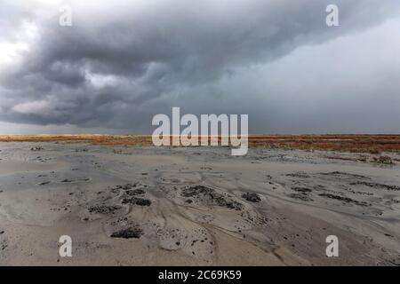 rain clouds over Markerwadden nature reserve, Netherlands, Markerwadden Stock Photo