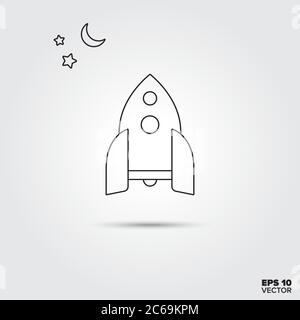 Spaceship, stars and moon Line Icon Vector Stock Vector