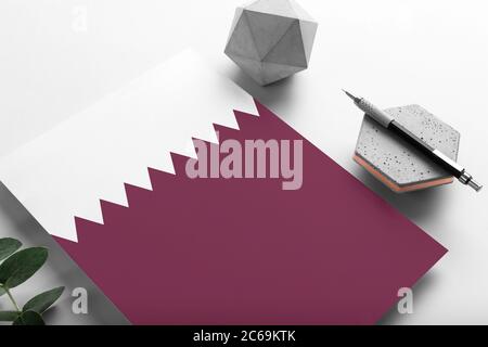Qatar flag on minimalist letter background. National invitation ...
