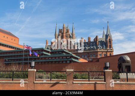 LONDON, UK - 7TH MARCH 2015: AThe outside of the British Library and part of Kings Cross St Pancras in London Stock Photo