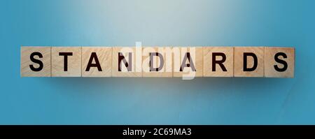 Standards Word Written on Wooden Cubes. Policies concept Stock Photo