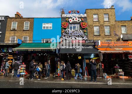 LONDON, UK - 26TH MARCH 2015:  Shops and buildings along Camden High Street in London Stock Photo