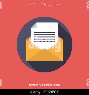 letter in opened message envelope flat design long shadow icon vector Stock Vector