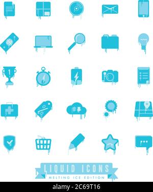 Set of liquid, melting web and business icons with icicles Stock Vector