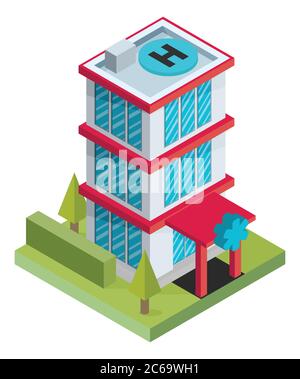Vector isometric hospital building icon Stock Vector