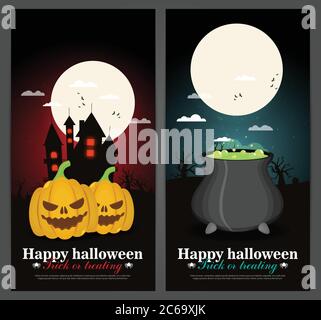 Set of Halloween night backgrounds Stock Vector