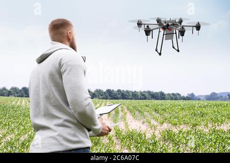 Modern Smart Farming Agriculture Technology At Farm Or Field Stock Photo