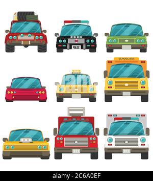 Car icon set in flat style. Front view. Stock Vector