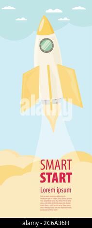 Space rocket flying in sky, flat design colored vector illustration Stock Vector