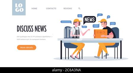 warehouse workers chatting during meeting discussing daily news chat bubble communication concept full length horizontal copy space vector illustration Stock Vector