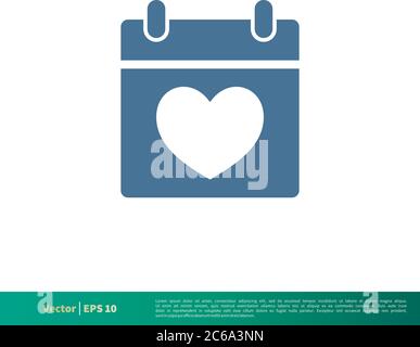 Love, Valentine Calendar Icon Vector Logo Template Illustration Design. Editable Vector EPS 10. Stock Vector