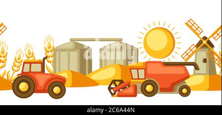 Agricultural seamless pattern with harvesting items. Stock Vector