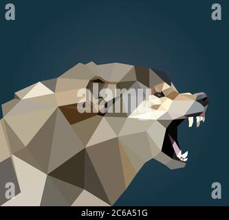 Low poly Wolf art, wolf roar, animal low poly illustration, gradient background template,poster, vector Stock Vector