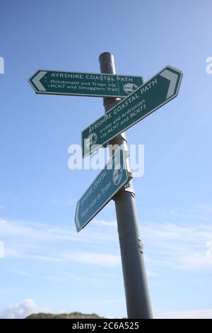 Scotland, Irvine, 07 July 2020 The Beach Park. Direction signs, Ayrshire Coastal Path Credit : Alister Firth Stock Photo