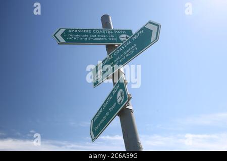 Scotland, Irvine, 07 July 2020 The Beach Park. Direction signs, Ayrshire Coastal Path Credit : Alister Firth Stock Photo