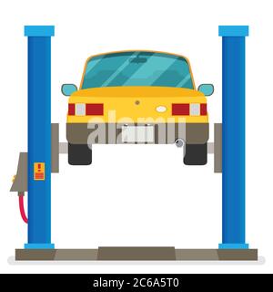 Car repair. Car lifted on auto lift. Vector Stock Vector