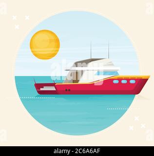 Lonely beautiful sailing yacht floats in the open ocean Stock Vector