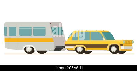 Flat vector Yellow Car Pulling Trailer Stock Vector