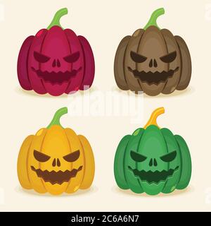 Vector set of halloween colored pumpkins. Stock Vector