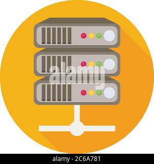 Flat style with long shadows, server vector icon illustration. Stock Vector