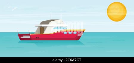 Lonely beautiful sailing yacht floats in the open ocean Stock Vector