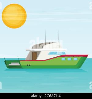 Lonely beautiful sailing yacht floats in the open ocean Stock Vector