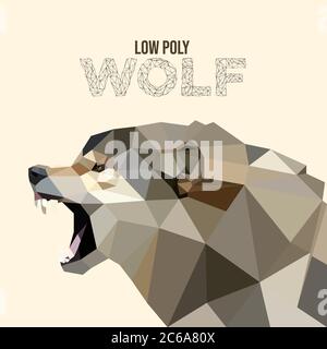 Low poly Wolf art, wolf roar, animal low poly illustration background template, poster, vector Stock Vector