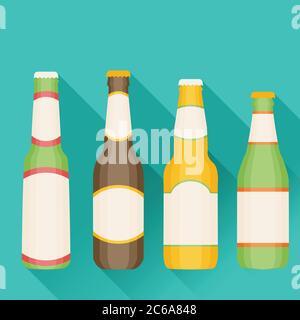 Vector Illustration of beer in flat style with long shadow. Stock Vector
