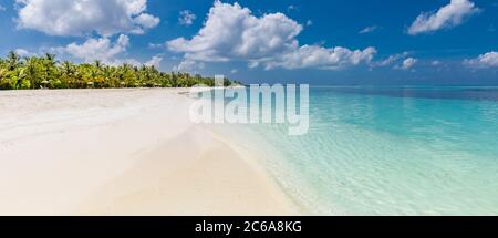 Tahiti or Maldives island panoramic beach. Tropical landscape shore of ...