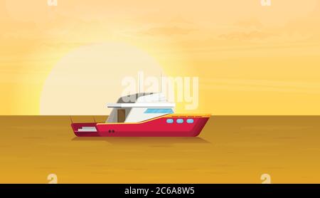 Lonely beautiful sailing yacht floats in the open ocean Stock Vector