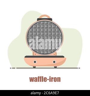 Waffle-iron. Waffle maker isolated on white. Cooking breakfast. Modern vector illustration in flat cartoon style. Stock Vector