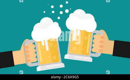 Two men toasting glasses of beer. Flat vector. Stock Vector