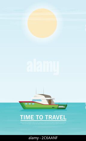 Lonely beautiful sailing yacht floats in the open ocean Stock Vector