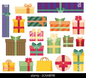 Vector set of different gift boxes. Flat design. Stock Vector