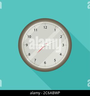 Clock icon flat style with long shadow. Vector illustration Stock Vector