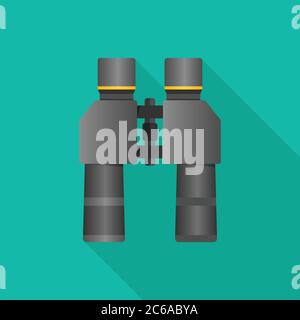 Binoculars flat icon with long shadow Stock Vector