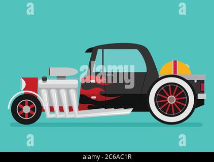 Vector Hotrod flat. Old school race car. Stock Vector
