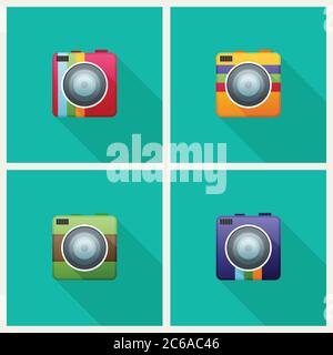 Camera flat icon set vector for web. Stock Vector