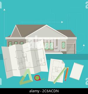Set of vector architect concept design flat line Stock Vector