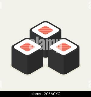 Food illustration -set of sushi roll with nori. Modern 3d flat design isometric concept. Stock Vector