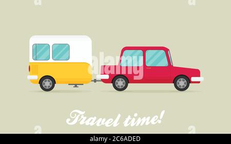 Flat vector Car Pulling Trailer Stock Vector