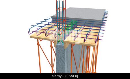 Graph of the elements used in the formwork of the slab of the second floor of a house, the graph shows the structure of rods before pouring the concre Stock Photo